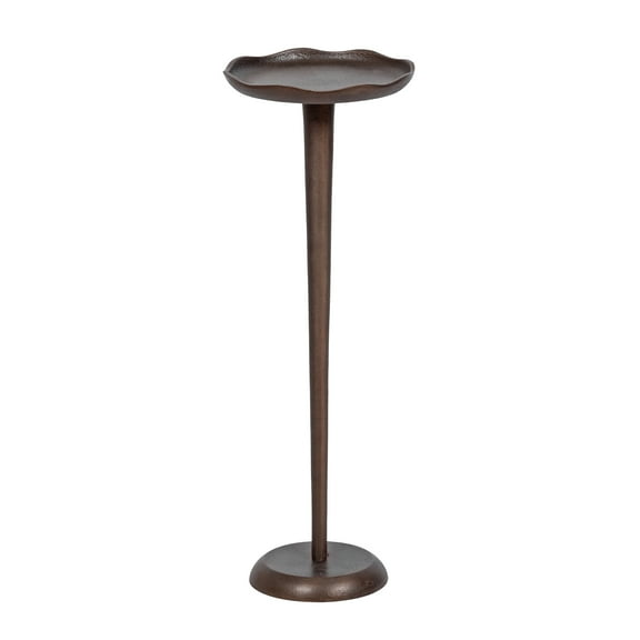 Kate and Laurel Alessia Modern Decorative Metal Drink Table, 8 x 8 x 22, Bronze, Round Cast Aluminum Pedestal Plant Stand with Rough Texture and Deckled Edge