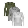 thumbnail image 2 of Women's Junior and Plus Size Basic Scoop Neck Tshirt Long Sleeve Tee, 3XL, 3Pk Olive, HthGray, White, 2 of 5