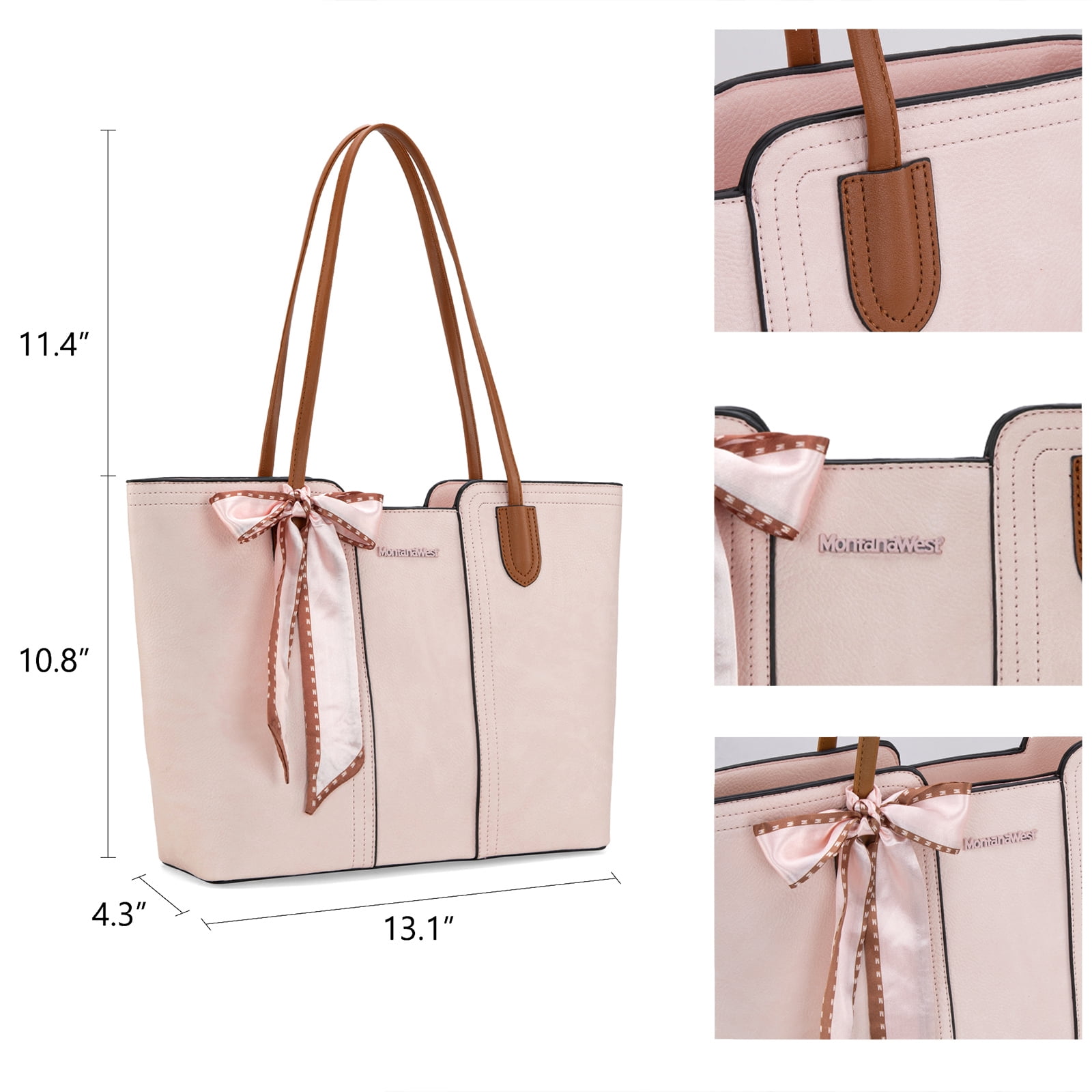 Montana West Tote Bags for Women Medium Top Handle Handbags with Scarf, Pink