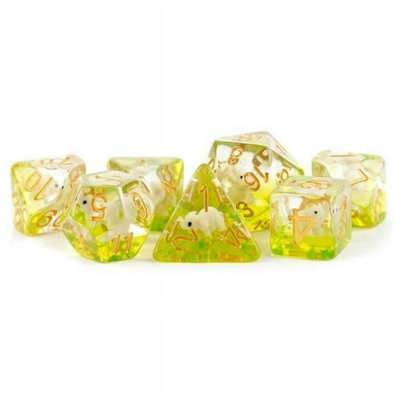 Metallic Dice Games LIC755 16 mm Elephant Resin Poly Dice Set, Green & Gold - Set of 7