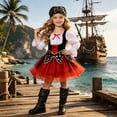 thumbnail image 4 of NOLDARES Little Girl Pirate Costume Princess Dress Halloween Party | toddler girls pirate dress up princess skirt outfit cute with headscarf(Red,3-4 Years), 4 of 9
