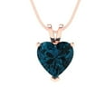 thumbnail image 2 of 2 ct Brilliant Heart Cut Solitaire Natural London Blue Topaz 14k Rose Solid Gold Everyday Affordable Designer Necklace Pendant with 16" Chain, 2 of 6