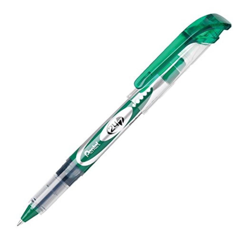 Pentel 7mm Metal Tip Non Refillable Rollerball Pen, Green Ink/Barrel (BLD97D)