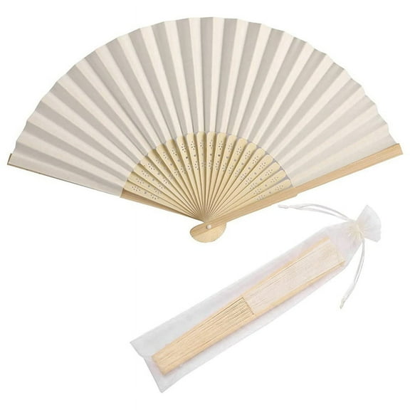 50Pcs Paper Hand Fan Bamboo Handheld Folded Fan Decorative Paper Fan Wedding Party Favors (Cream),50x Fan,Milky White