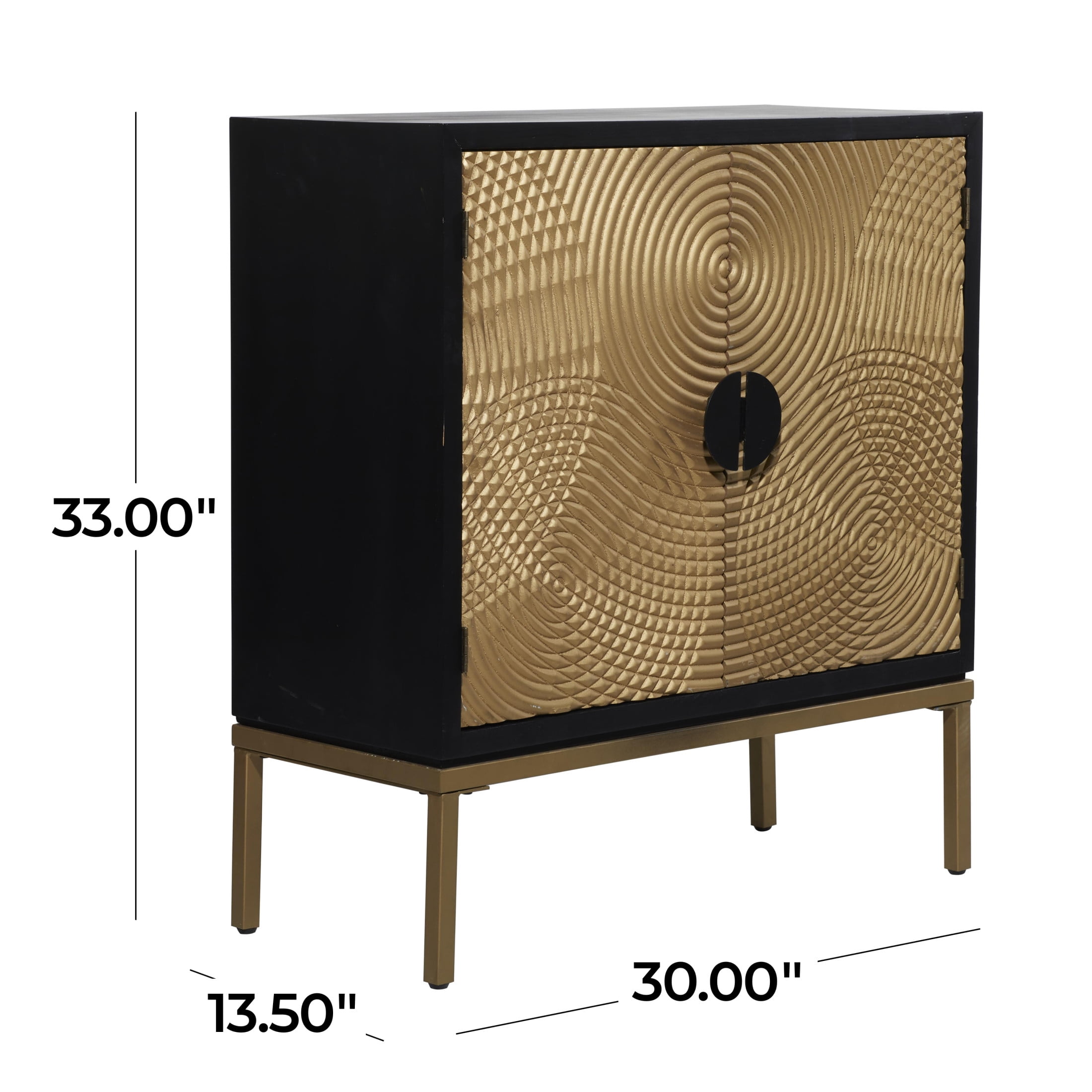 DecMode Contemporary Rectangular Wood Cabinet with Circular Pattern and a Polished Bronze Finish, 30"W x 33"H