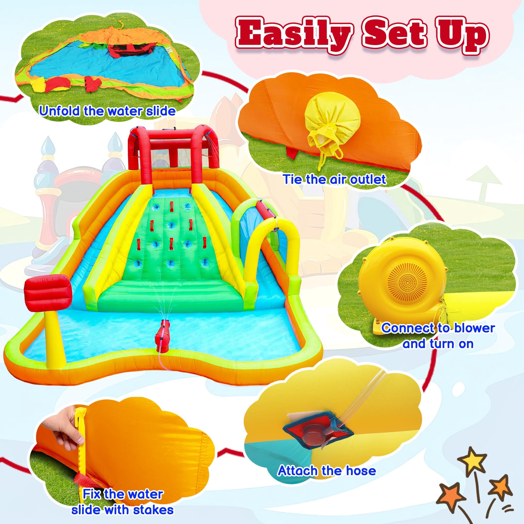Inflatable Double Water Slide Park House with Sprays and Air Blower