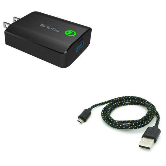 Charger MicroUSB 3ft USB Cable w USB Port Fast 18W Home Charger W4P for LG Escape Plus, Stylo 3 Plus 2 Plus, Aristo 4 Plus, K8 Plus (2018), Prime 2 - Motorola Moto E5 Plus E4 PLUS G6 Play