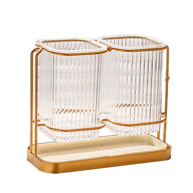 Soporte para utensilios de encimera de cocina, cubiertos, 2 tazas transparentes con marco, utensilios de cocina prácticos, olla k, cuchara, cuchillo, cubiertos