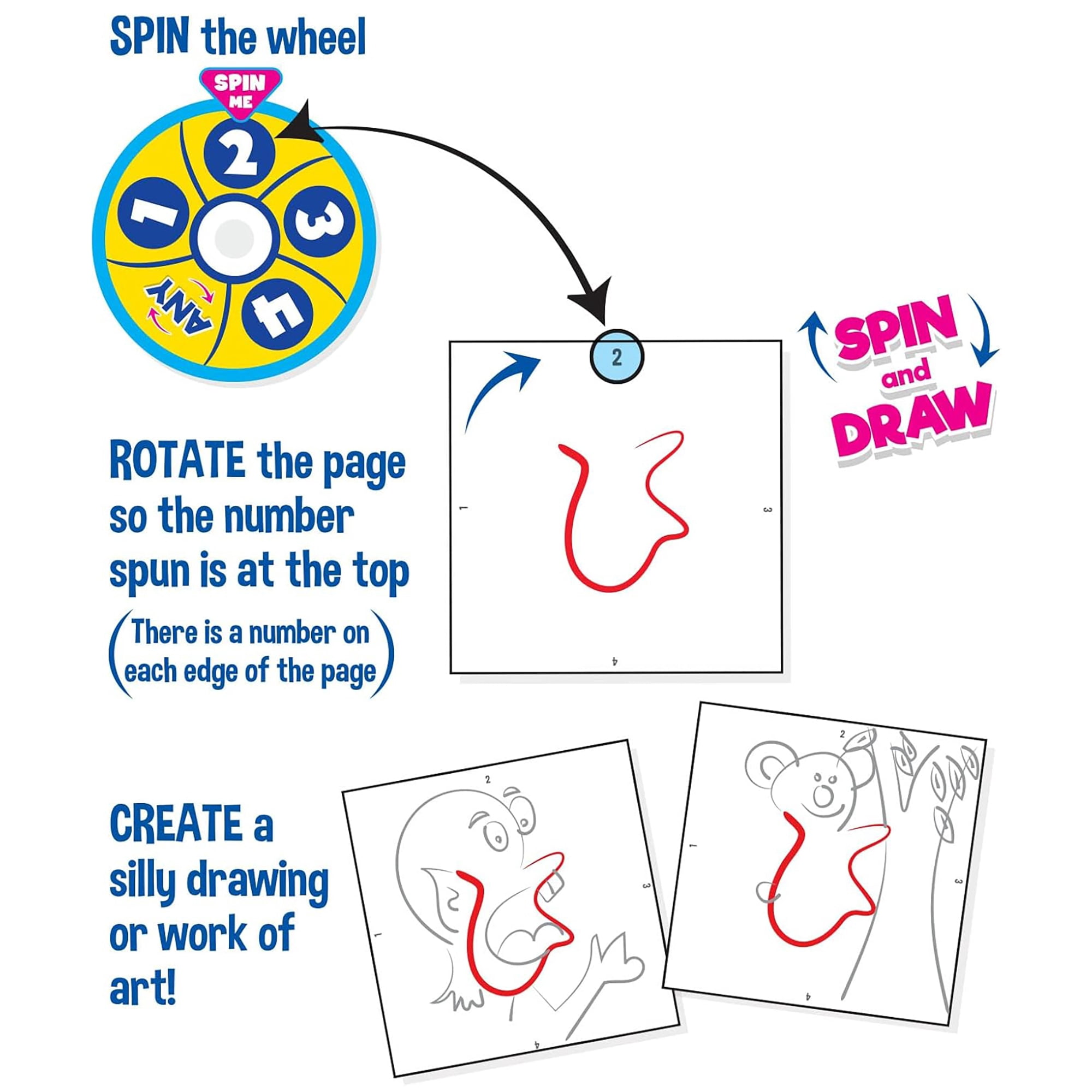 RandomLine of Creative Things: Squiggle On-The-Go Doodle Pad - Spin & Draw, Create A Silly Work Of Art, Travel Activity, 100 Page Sketchbook, Kids 4+