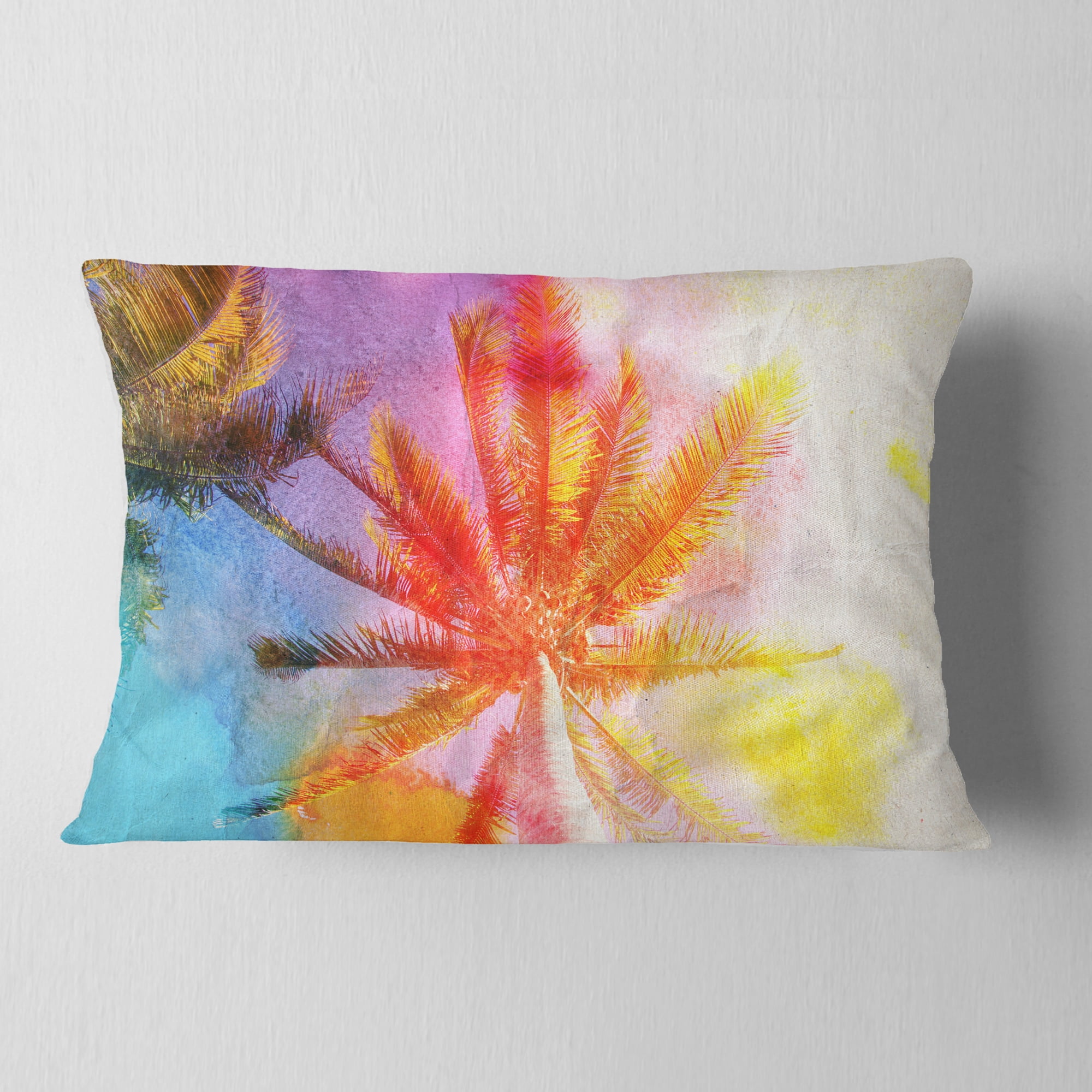 Designart Reflective Retro Palm Trees - Landscape Painting Throw Pillow - 12x20