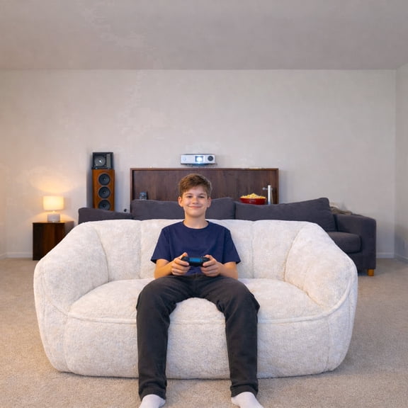 VNT Contemporary Loveseat, 44" Faux Rabbit Fur Couch for Living Room, Apartment, Office, No Assembly Required, Beige