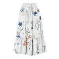 thumbnail image 5 of cocolona Skirts for Women Casual Summer Floral Print Flowy Midi Skirts Elastic Waist A Line Beach Vacation Boho Skirts with Pockets White XL, 5 of 5