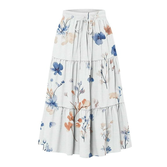 Vetsdori Women's Summer Casual Fashion Solid Color Drawstring Pocket Elastic Waist Skirt