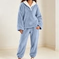 thumbnail image 2 of lcziwo Womens Fuzzy Pajamas Sets Winter Warm Fleece Sleepwear Comfy Soft Coral Fluffy Pjs 2 Piece Loungewear Plush Outfits Blue,M, 2 of 8