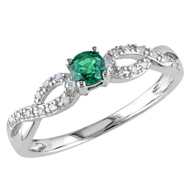 Lab-Created Emerald Infinity Ring with Diamonds 1/5 Carat (ctw) in Sterling Silver