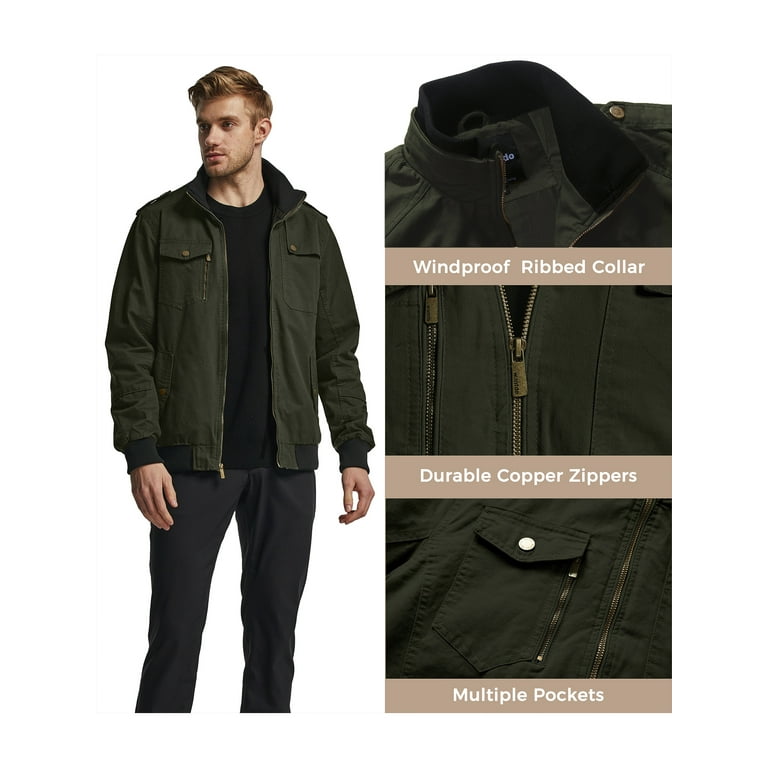 Soularge Men's Big and Tall Fall Military Pure Cotton Utility Jacket Outwear