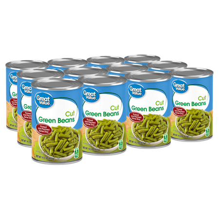 (12 Cans) Great Value Canned Cut Green Beans, 14.5 oz