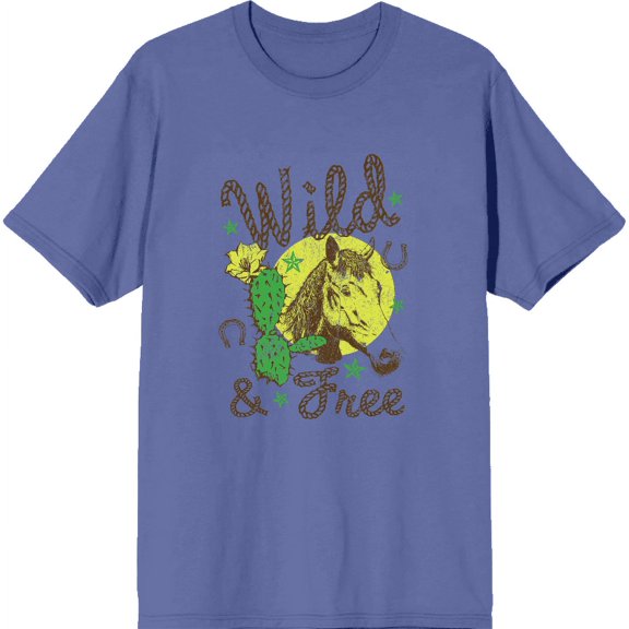Wild and Free Western Icons Adult Blue Crew Neck Short Sleeve Tee-Large