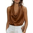 thumbnail image 2 of Women's Silk Satin Tank Top, Casual Camisole Sleeveless Business Blouse for Dressy Summer Work and Office Wear,Coffee,L, 2 of 8