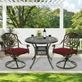 thumbnail image 7 of MEETWARM 3-Piece Outdoor Patio Dining Set, All-Weather Cast Aluminum Patio Conversation Set - 2 Cushions Swivel Rocker Chairs and 35.4" Round Table for Backyard Garden Deck, Umbrella Hole, Chili Red, 7 of 7