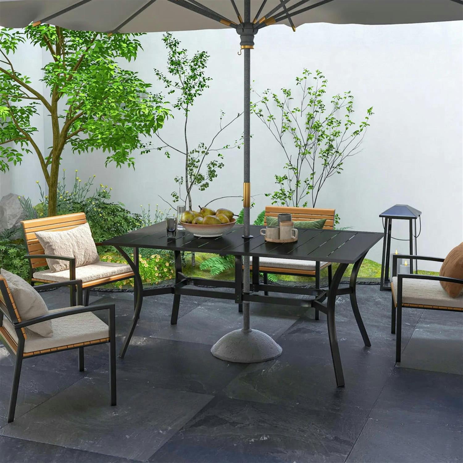 Demi Bonn 59" Outdoor Dining Tables, Steel Rectangular Patio Table for 4 to 6 People for Dining Room, Home Office, Garden, Black