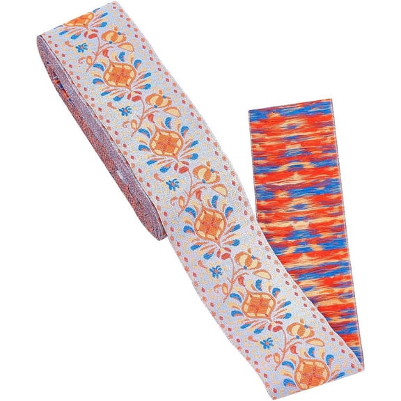 10 Yards Emobridered Woven Ribbon 2 Inch Floral Ribbon Single Face Vintage Jacquard Ribbon Ethnic Fabric Trim Fringe