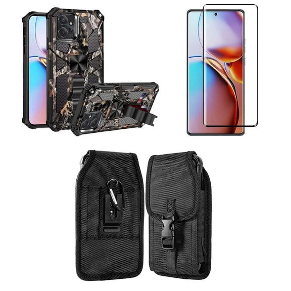 Bemz Phone Case for Motorola Edge  (Plus) 2023 with Heavy Duty Shockproof Dual Layer Kickstand Magnetic Cover, Screen Protector, Vertical Release Buckle Belt Holster Pouch (Matcha Green)