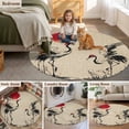 thumbnail image 6 of Crane Round Area Rugs Collection 8', Black White Ink Wash Red Moon Botanical Farmhouse Non Slip Indoor Circular Throw Runner Rug Floor Mat Carpet for Living Room Dining Table Bedroom Nursery, 6 of 9