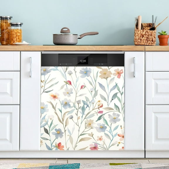 Watercolor Wildflowers Dishwasher Magnet Cover Magnetic Fridge Door Cover Home Kitchen Decor 23"x 26"
