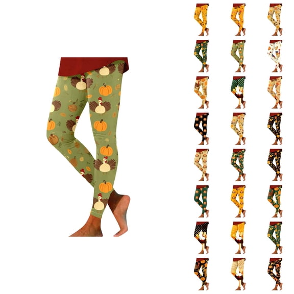 Thanksgiving Leggings for Women Elastic High Waist Tummy Control Festive Print Tights Pants Workout Yoga Pants