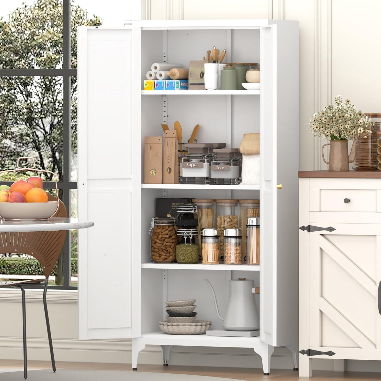 Howcool 65" 2-Door Steel Storage Cabinet with Adjustable Shelves for Kitchen Living Room Office, White