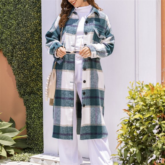 Fall Outfits for Women 2025 Fall Outfits for Women 2025 Long Sleeve Lapel Classic Plaid Button Pocket Long Casual Coat