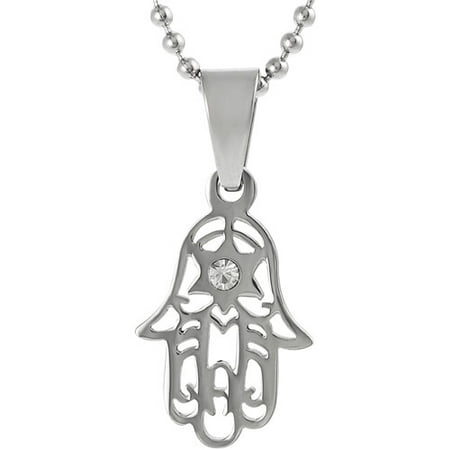 Brinley Co. Solitaire CZ Stainless Steel Hamsa Pendant, 20"