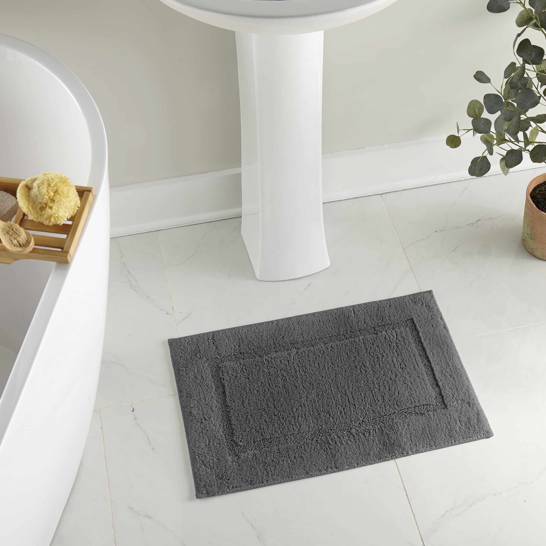 Hotel Style Organic Cotton Luxury 2-Piece Bath Rug Set, Charcoal Sky