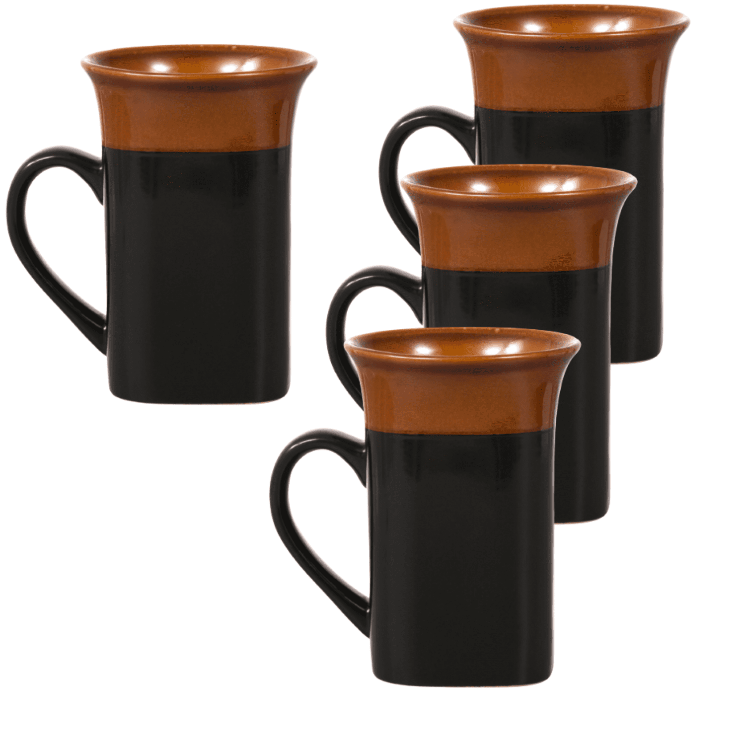 Coffee Mug Dinnerware Cup (Black & Brown) Kitchen Mug 14 oz 4 PACK Stoneware