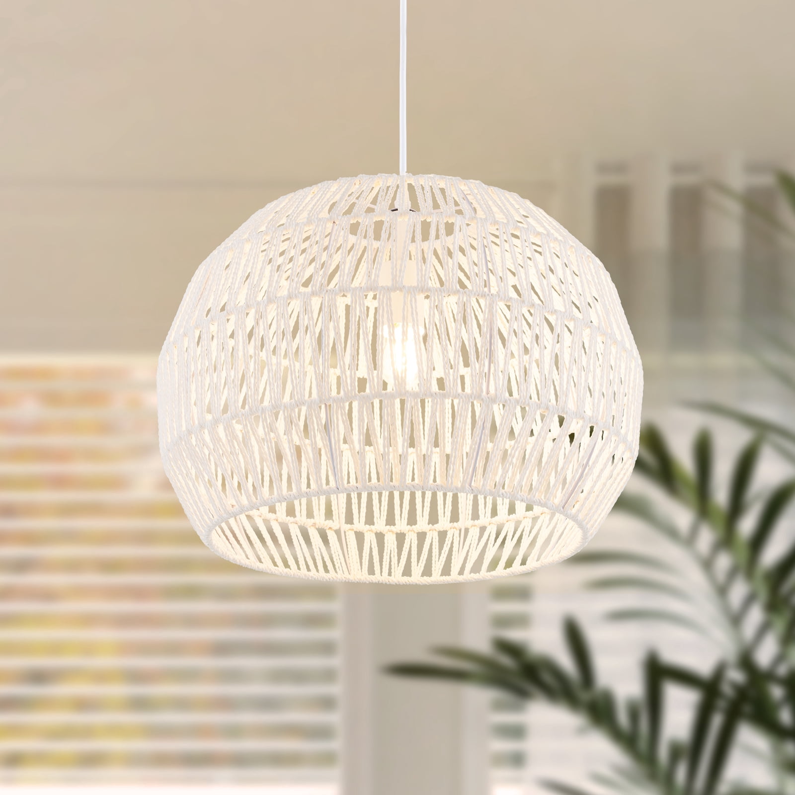 Topbuy Paper Pendant Light Fixture Round Hanging Ceiling Light with Adjustable Hanging Rope 17.5” Decorative Chandelier