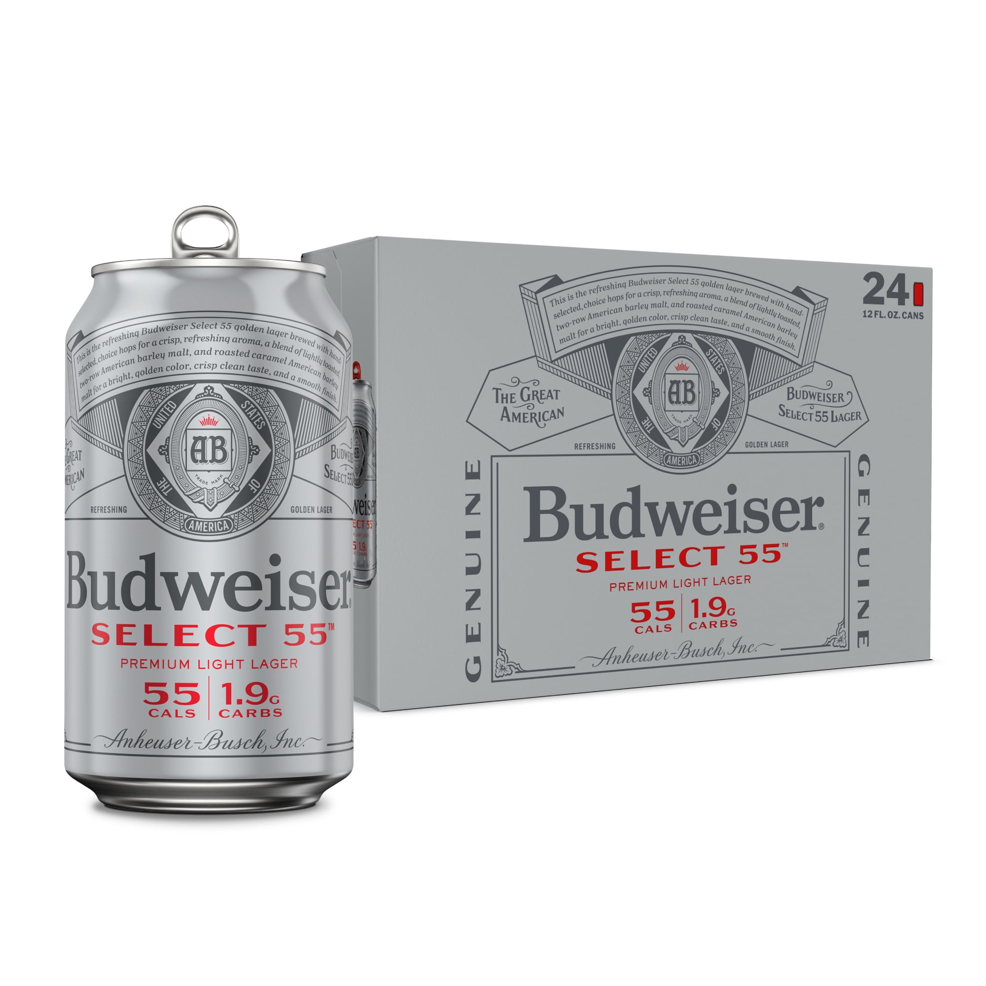 Budweiser Select 55 American Lager Beer 24 pack 12 fl oz Aluminum Cans 2.4% ABV