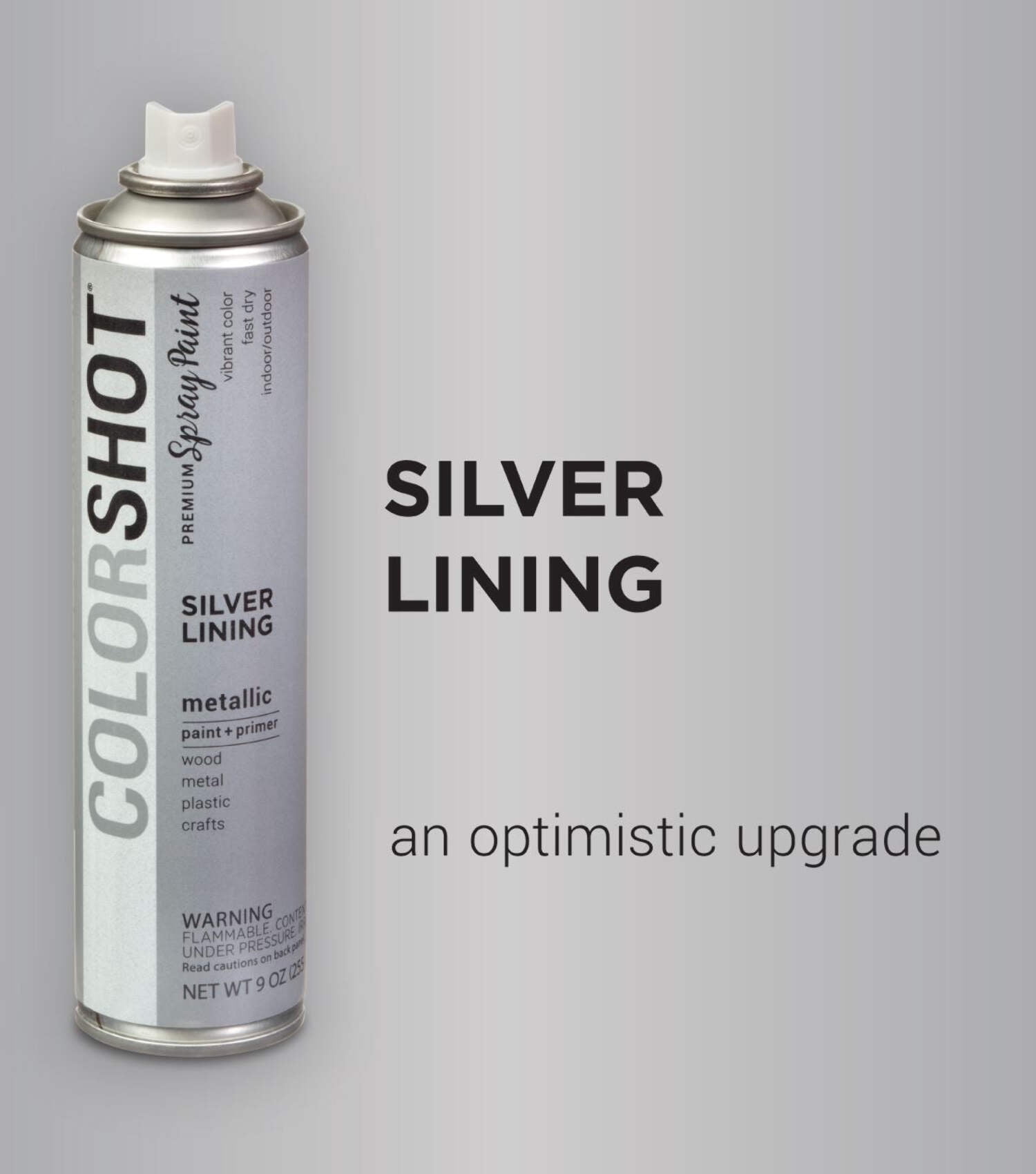 COLORSHOT Metallic Spray Paint, Silver Lining (Silver Metallic) 9 oz. 4 Pack, Fast-Drying Acrylic Paint, Indoor & Outdoor Use