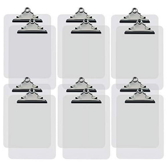 Clear Plastic Clipboards, 12 Pack, Durable, 12.5 x 9 Inch, Standard Metal Clip, by Better Office Products, Transparent, See-Through Clear, Set of 12