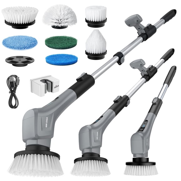 MR.SIGA Electric Spin Scrubber, Cordless Cleaning Brush, Shower Scrubber with 7 Replaceable Brush Head, Waterproof Bathroom Power Scrubber for Kitche