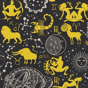 1 Yard 100% Cotton Zodiac Ditsy, Black, 44" Wide for Quilting & Sewing by David Textiles