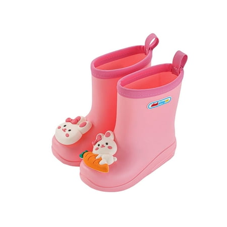 

Wazshop Boys Girls Rubber Boots Wide Calf Garden Shoes Cartoon Rain Boot Comfort Waterproof Rainboot Children Pull On Cute Pink Rabbit 10C