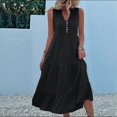 thumbnail image 4 of Vestido de Verano Sin Mangas, Holgado, Informal, con Escote en V, con y Bolsillos, para Cruceros en la Playa, Color Negro, Talla S, 4 of 9