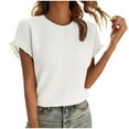 thumbnail image 2 of Meichang Hauts d'Été pour Femmes Chemises à Manches Courtes à Volants Tendance T-Shirts Décontractés Col Rond T-Shirts Basiques Couleur Unie T-Shirts Légers Confortables, 2 of 4