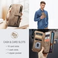 thumbnail image 4 of for iPhone 11 Case, Wallet Case with Card Holder Kickstand Magnetic Zipper Pocket Lanyard Strap Wristlet,Leather Flip Case Wallet for iPhone 11, Brown, 4 of 10