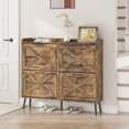 thumbnail image 1 of VEANERWOOD Shoe Cabinet with 4 Flip-Flop Drawers, Narrow Shoe Rack for Entryway Hallway, Freestanding, Rustic Brown, 1 of 9