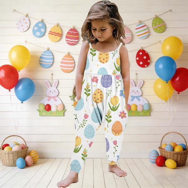 Mono para niñas pequeñas, mono con estampado de Pascua, mono con tirantes, conjuntos de verano, ropa para niñas