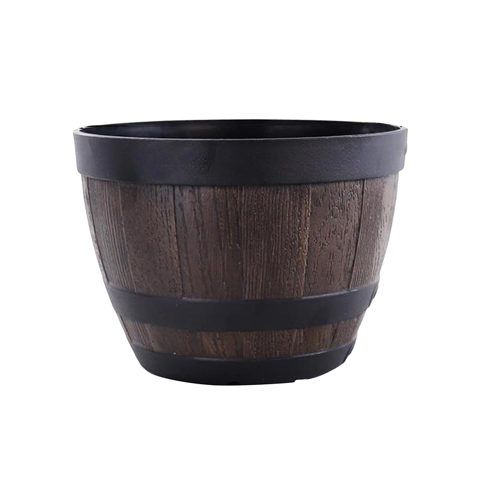 2x Resin Bucket Barrel Planters - Rustic Flower Planters Pots Boxes Container