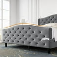 thumbnail image 3 of King Bed Frame, Tufted Upholstered Platform Bed with Headboard and Footboard, Velvet Handmade Pleats Wingback Platform Bed, Strong Wooden Slats/No Box Spring Needed/Easy Assembly, Grey, 3 of 7