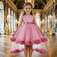 thumbnail image 2 of ZHOGXU Kids Girls Sparkly Short Sleeve O Neck Lace Trim Wedding Dress Puffy Formal Gown With Bow Special Occasions, 2 of 9